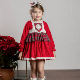 Abuela Tata-Girls Red Tartan Cotton Dress | Childrensalon Outlet