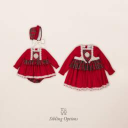 أبويلا تاتا-طقم فستان تارتان قطن لن أحمر | Childrensalon Outlet