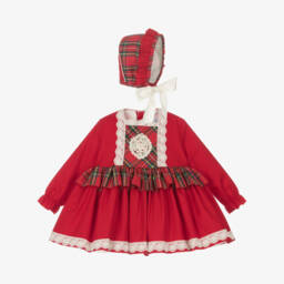 أبويلا تاتا-طقم فستان تارتان قطن لن أحمر | Childrensalon Outlet