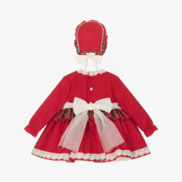 أبويلا تاتا-طقم فستان تارتان قطن لن أحمر | Childrensalon Outlet