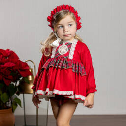 أبويلا تاتا-طقم فستان تارتان قطن لن أحمر | Childrensalon Outlet