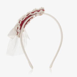 Abuela Tata-Girls White & Red Lace Headband | Childrensalon Outlet