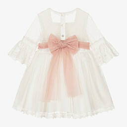 Abuela Tata-Белое платье из тюля с розовым поясом | Childrensalon Outlet