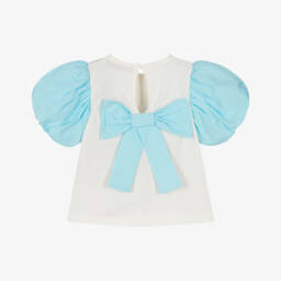 Agatha Ruiz de la Prada-Girls Blue & White Puff Sleeve Top | Childrensalon Outlet