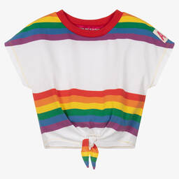 Agatha Ruiz de la Prada-Girls Cotton Rainbow Stripe Crop T-Shirt | Childrensalon Outlet