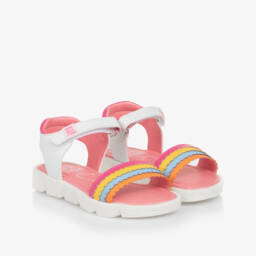 Agatha Ruiz de la Prada-Girls Faux Leather White Rainbow Sandals | Childrensalon Outlet