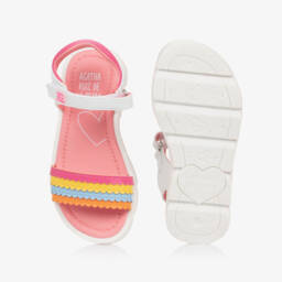Agatha Ruiz de la Prada-Girls Faux Leather White Rainbow Sandals | Childrensalon Outlet