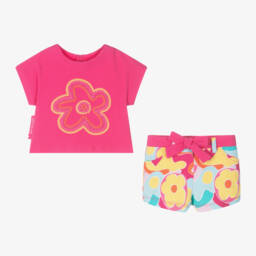Agatha Ruiz de la Prada-Комплект розовых хлопковых шорт с цветочным узором для девочек | Childrensalon Outlet