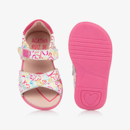 Agatha Ruiz de la Prada-Girls Ivory Heart-Adorned Leather Sandals | Childrensalon Outlet