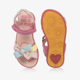 Agatha Ruiz de la Prada-Girls Leather Blush Bow Sandals | Childrensalon Outlet