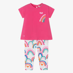 Agatha Ruiz de la Prada-Girls Pink Cotton Rainbow Leggings Set | Childrensalon Outlet