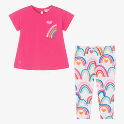 Agatha Ruiz de la Prada-Girls Pink Cotton Rainbow Leggings Set | Childrensalon Outlet