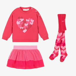 Agatha Ruiz de la Prada-Girls Pink Cotton & Tulle Hearts Skirt Set | Childrensalon Outlet