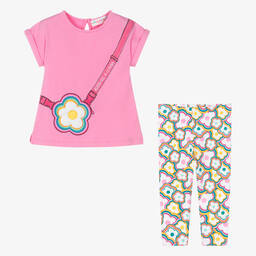Agatha Ruiz de la Prada-Girls Pink Floral Cotton Leggings Set | Childrensalon Outlet