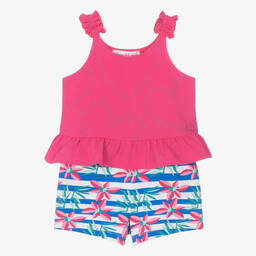 Agatha Ruiz de la Prada-Girls Pink Floral Cotton Shorts Set | Childrensalon Outlet