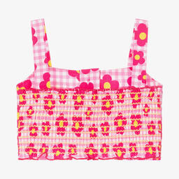 Agatha Ruiz de la Prada-Girls Pink Gingham Floral Crop Top | Childrensalon Outlet