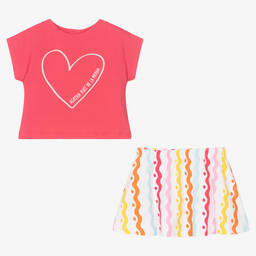 Agatha Ruiz de la Prada-Розовая футболка с сердцем и юбка из хлопка | Childrensalon Outlet