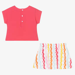 Agatha Ruiz de la Prada-Розовая футболка с сердцем и юбка из хлопка | Childrensalon Outlet
