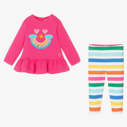 Agatha Ruiz de la Prada-Girls Pink Rainbow Stripe Leggings Set | Childrensalon Outlet