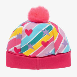 Agatha Ruiz de la Prada-Girls Pink Striped Hearts Hat & Scarf Set | Childrensalon Outlet