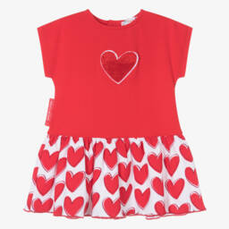 Agatha Ruiz de la Prada-Girls Red Cotton Dress With Heart Print | Childrensalon Outlet