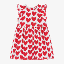 Agatha Ruiz de la Prada-Girls Red Cotton Heart Ruffle Dress | Childrensalon Outlet