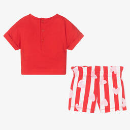 Agatha Ruiz de la Prada-طقم شورت قطن لون أحمر وأبيض للبنات | Childrensalon Outlet