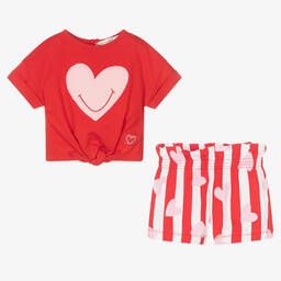 Agatha Ruiz de la Prada-طقم شورت قطن لون أحمر وأبيض للبنات | Childrensalon Outlet