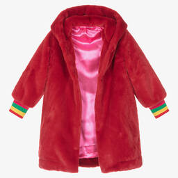 Agatha Ruiz de la Prada-Girls Red Plush Faux Fur Coat | Childrensalon Outlet