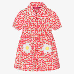 Agatha Ruiz de la Prada-فستان بوبلين قرمزي وعاجي للبنات | Childrensalon Outlet