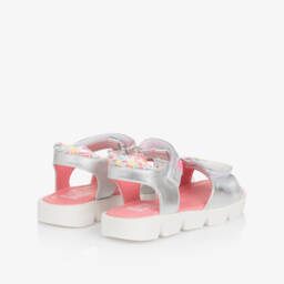 Agatha Ruiz de la Prada-صنادل فضية متألقة للبنات مزينة بالزهور | Childrensalon Outlet