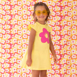 Agatha Ruiz de la Prada-Girls Sunny Linen Cotton Floral Dress | Childrensalon Outlet