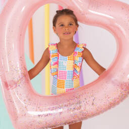 Agatha Ruiz de la Prada-Girls Vibrant Checkered Ruffle Swimsuit | Childrensalon Outlet
