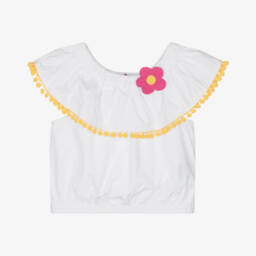 Agatha Ruiz de la Prada-Girls Whimsical White Pom-Pom Blouse | Childrensalon Outlet