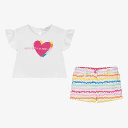Agatha Ruiz de la Prada-Girls White & Colourful Stripe Shorts Set | Childrensalon Outlet