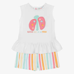 Agatha Ruiz de la Prada-Girls White & Colourful Stripe Shorts Set | Childrensalon Outlet