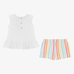 Agatha Ruiz de la Prada-Girls White & Colourful Stripe Shorts Set | Childrensalon Outlet