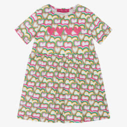 Agatha Ruiz de la Prada-فستان قطن بطبعة قلوب وقوس قزح لون أبيض | Childrensalon Outlet
