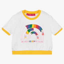 Agatha Ruiz de la Prada-Белая хлопковая футболка с радугой | Childrensalon Outlet