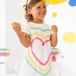 Agatha Ruiz de la Prada-Girls White Cotton & Tulle Heart Dress | Childrensalon Outlet