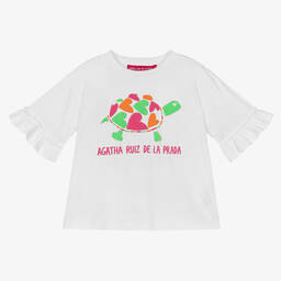 Agatha Ruiz de la Prada-Girls White Cotton Turtle T-Shirt | Childrensalon Outlet