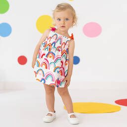 Agatha Ruiz de la Prada-Girls White Rainbow Print Cotton Sun Dress | Childrensalon Outlet