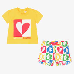 Agatha Ruiz de la Prada-Желтый топ с сердцем и шорты из хлопка | Childrensalon Outlet
