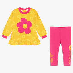 Agatha Ruiz de la Prada-طقم ليقنز قطن قطيفة لون أصفر وزهري للبنات | Childrensalon Outlet