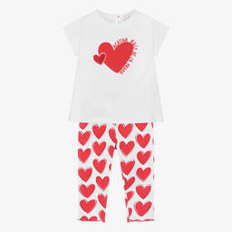 Agatha Ruiz de la Prada-White Heart Print Cotton Leggings Set | Childrensalon Outlet