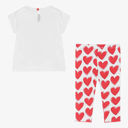 Agatha Ruiz de la Prada-White Heart Print Cotton Leggings Set | Childrensalon Outlet