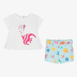 Agatha Ruiz de la Prada-طقم شورت قطن جيرسي لون أبيض للبنات | Childrensalon Outlet