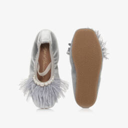 Age of Innocence-Girls Elegant Grey Velvet Slippers | Childrensalon Outlet