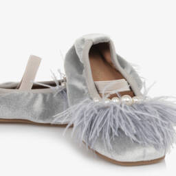 Age of Innocence-Girls Elegant Grey Velvet Slippers | Childrensalon Outlet