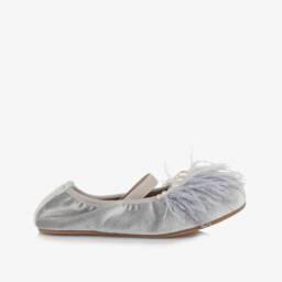 Age of Innocence-Girls Elegant Grey Velvet Slippers | Childrensalon Outlet